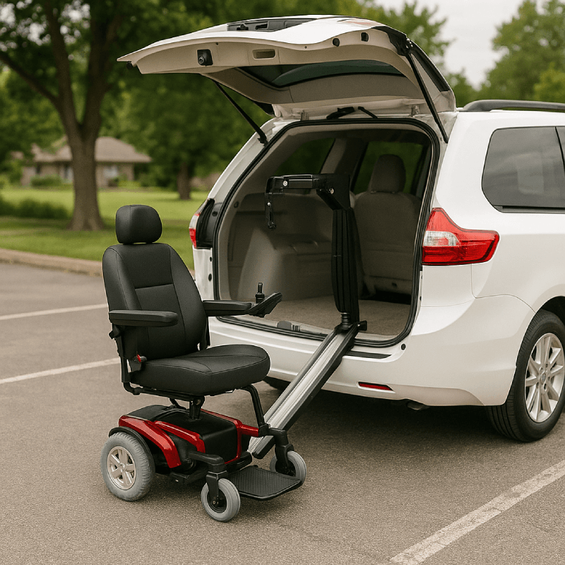 Vehicle lift loading a power chair into an accessible vehicle